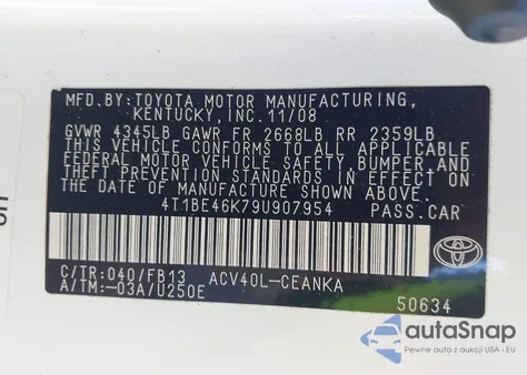 2009 Toyota Camry Le из США, поврежденный, VIN 4T1BE46K79U907954